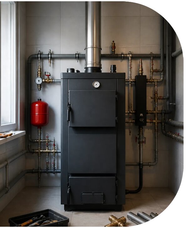 Монтаж твердотопливного котла для дома под ключ в Красногорске
